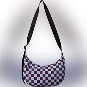 BAGGU Brown & Blue Checkered Medium Crescent